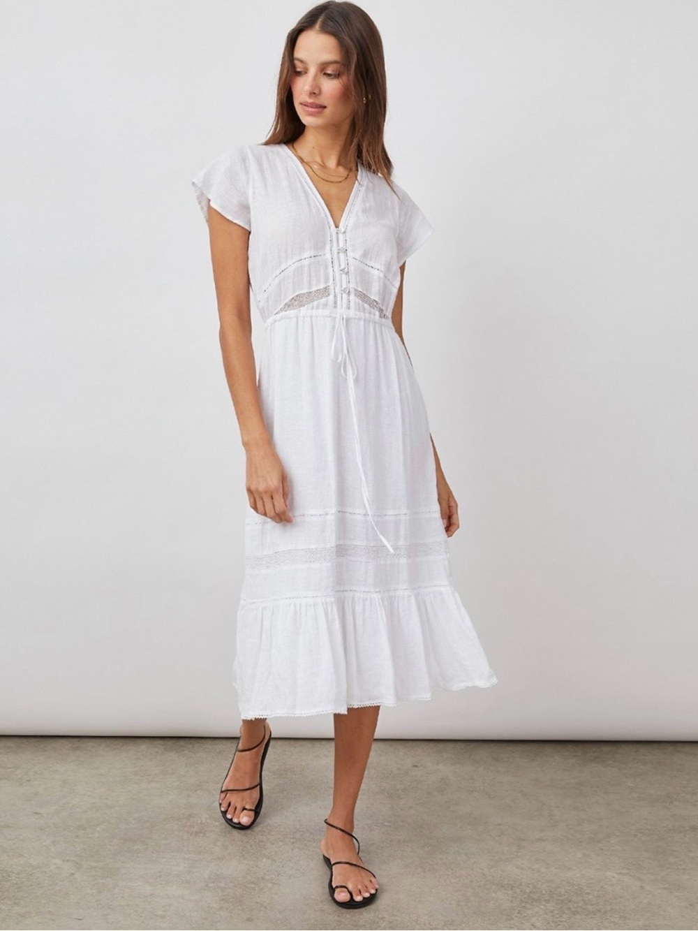 Rails White V-Neck Tiered Midi Dress